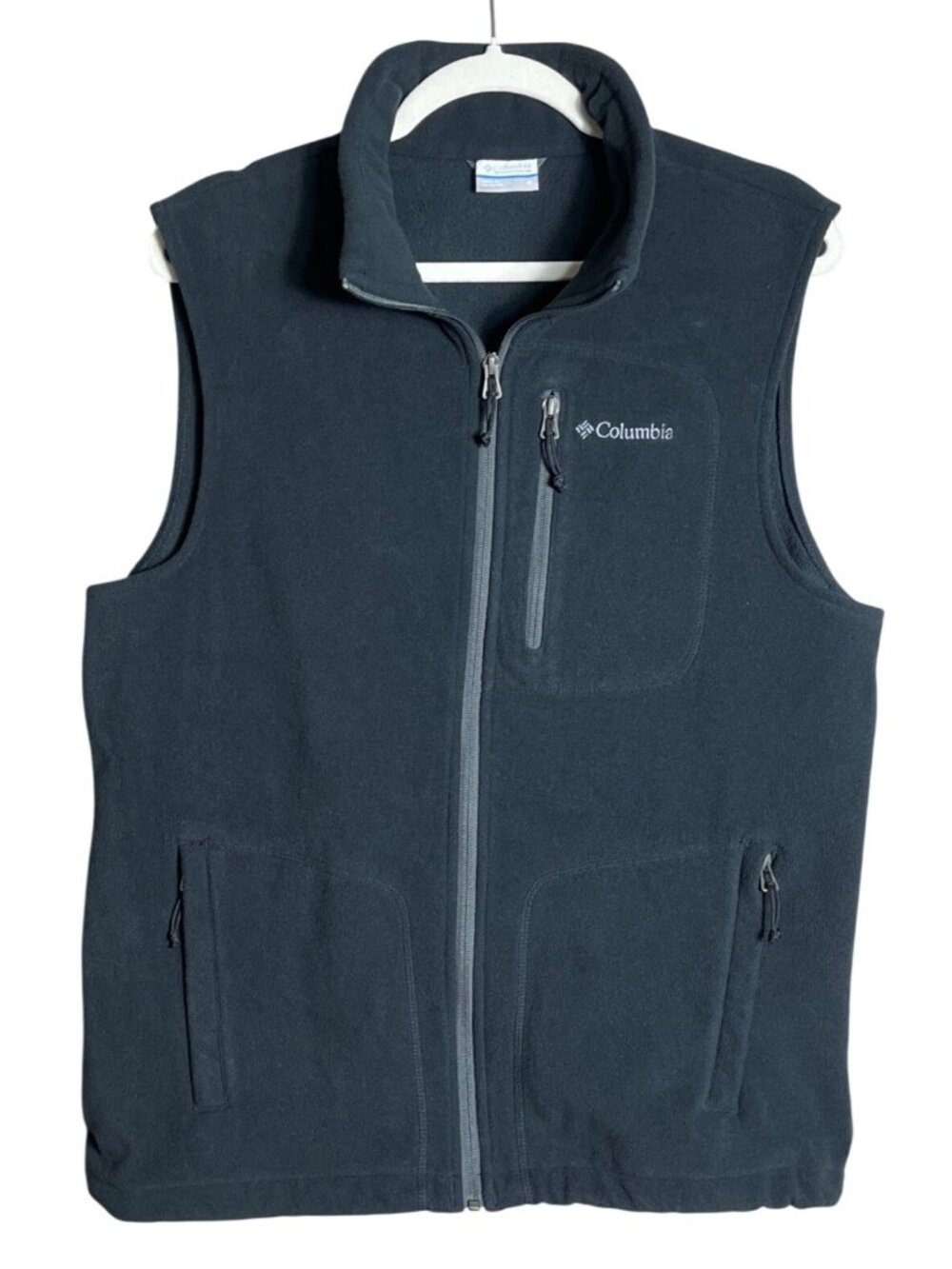 Columbia Mens M Fast Trek Fleece Vest Black Zip Layering Outdoors Gorpcore